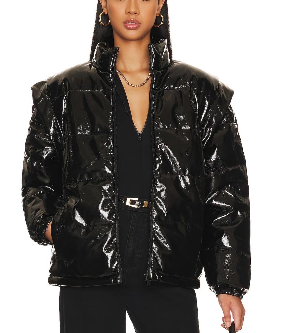 We Wore What Snap Off Sleeve Puffer Jacket Shiny Faux Leather Size Medium NWT